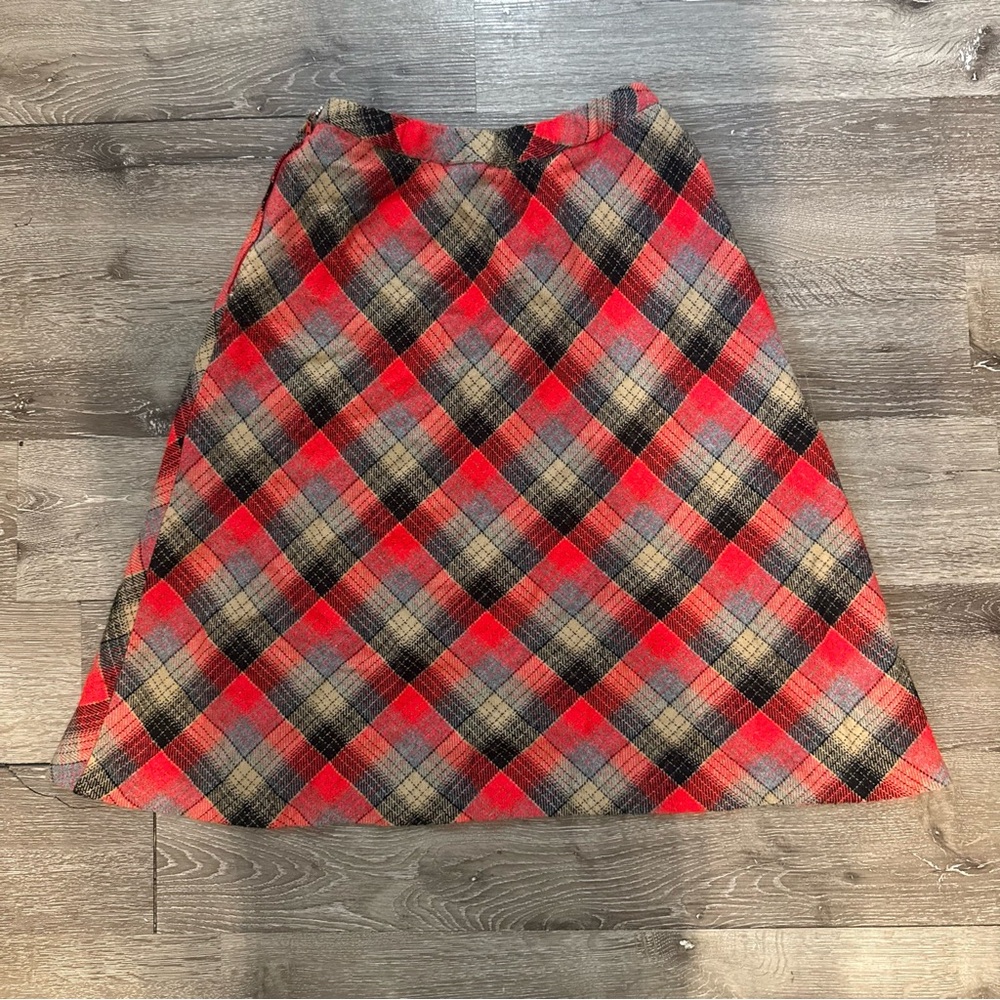 Vintage Plaid A-Line Midi Skirt